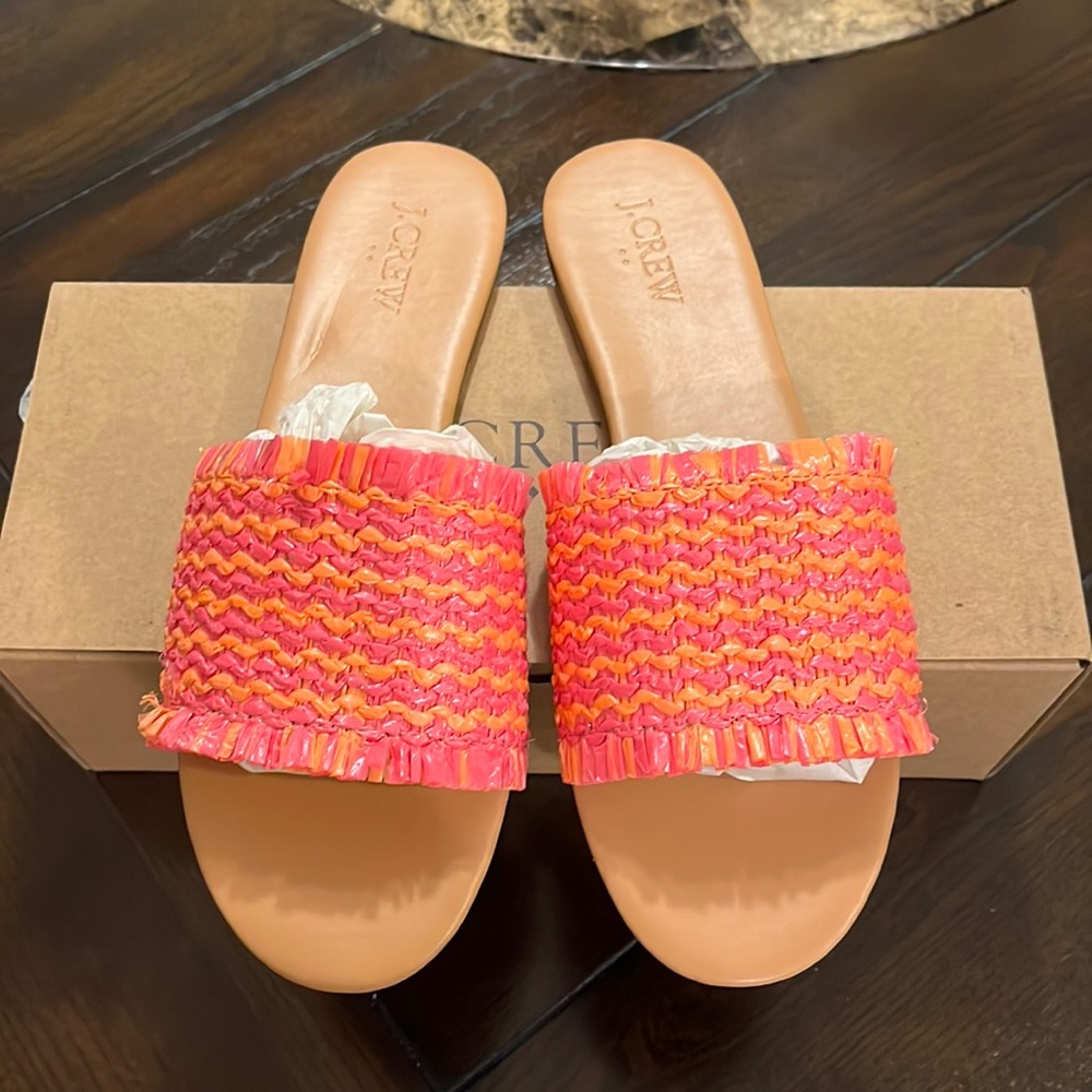 New With Box J. Crew Raffia Slide Sandals Size 7.5